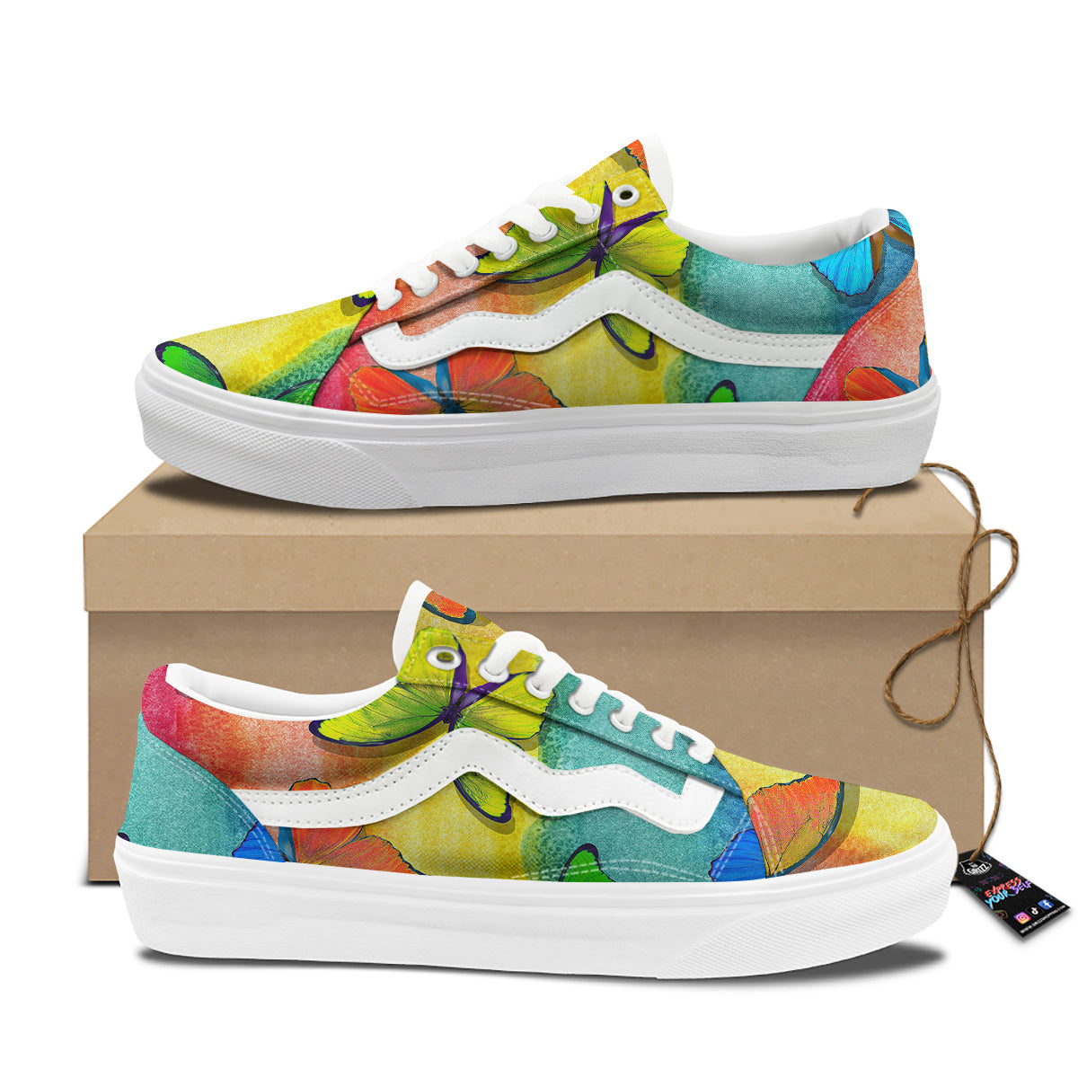Butterfly Colorful Watercolor Print Skate Shoes-grizzshop