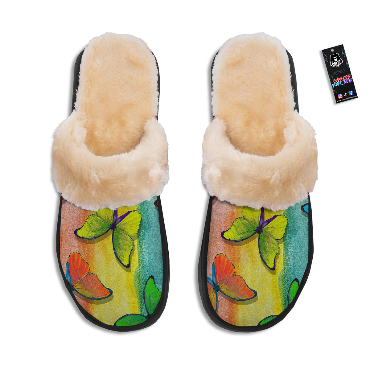 Butterfly Colorful Watercolor Print Slippers-grizzshop