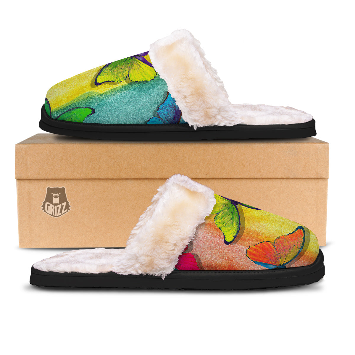 Butterfly Colorful Watercolor Print Slippers-grizzshop