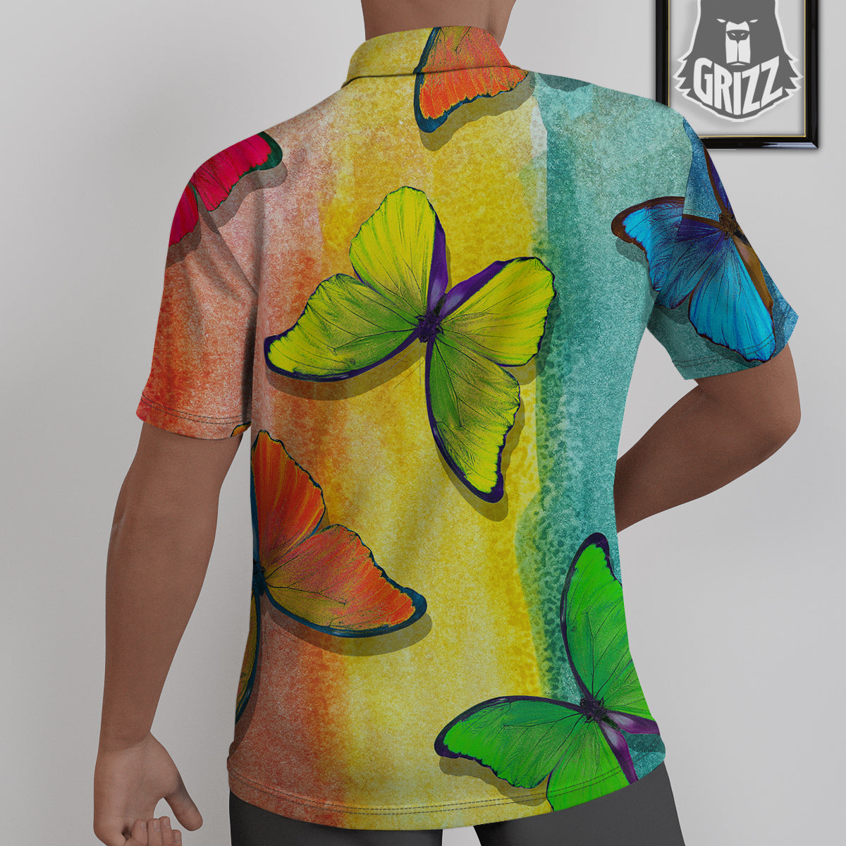 Butterfly Colorful Watercolor Print Untucked Shirts-grizzshop