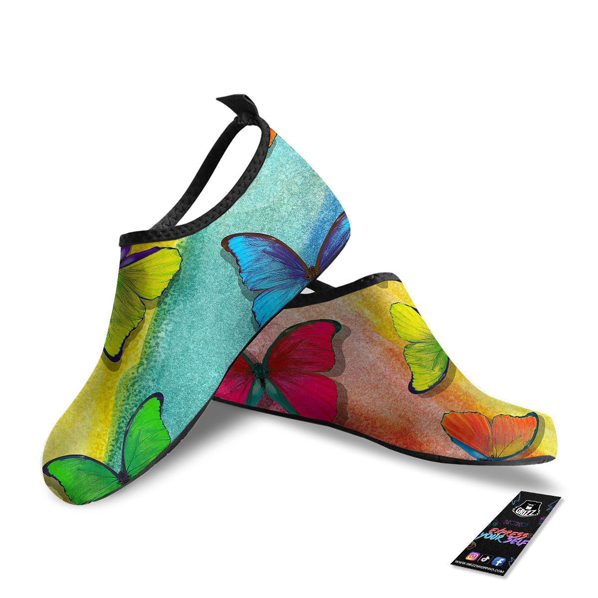 Butterfly Colorful Watercolor Print Water Shoes-grizzshop