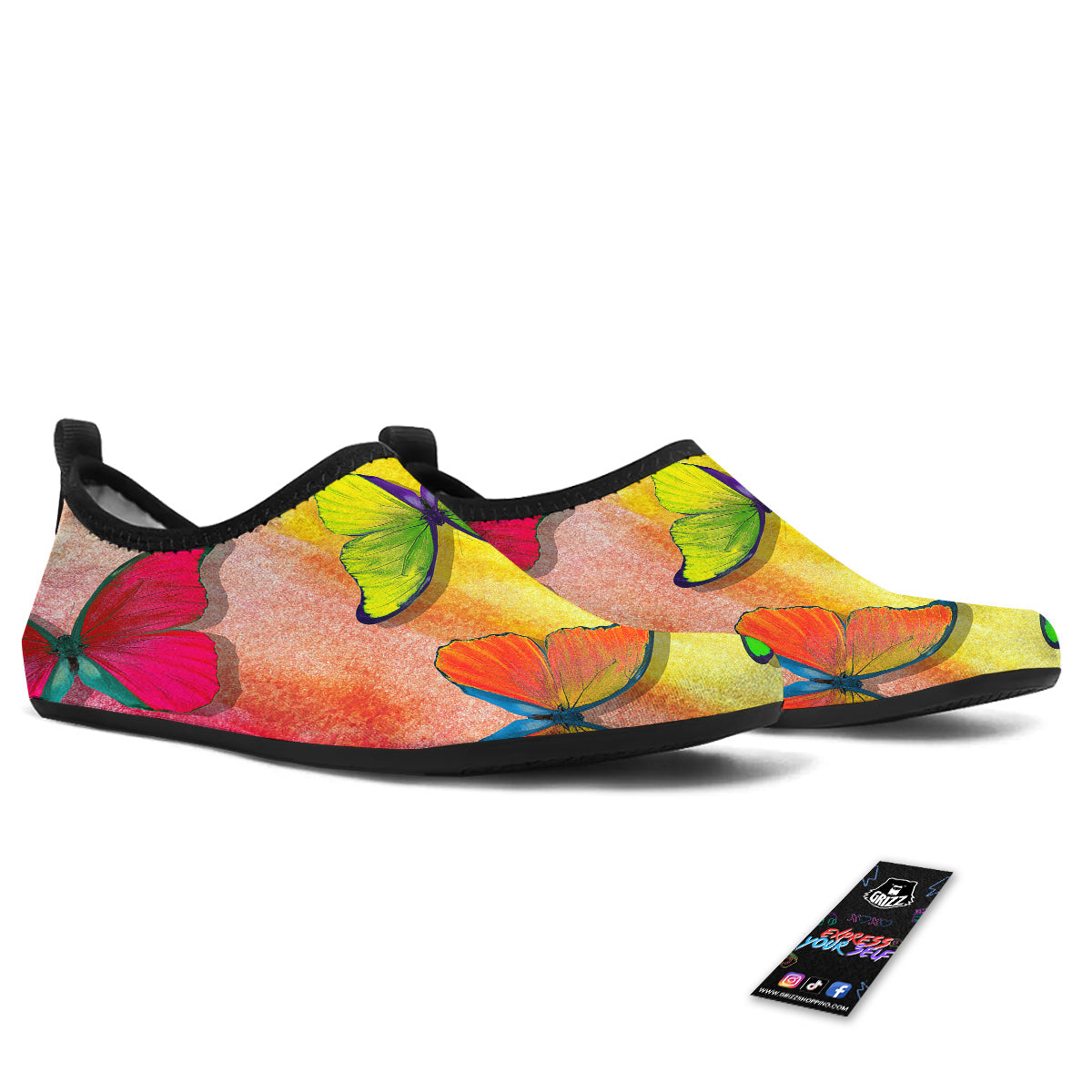 Butterfly Colorful Watercolor Print Water Shoes-grizzshop