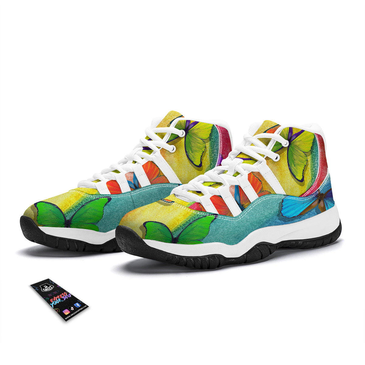 Butterfly Colorful Watercolor Print White Bball Shoes-grizzshop