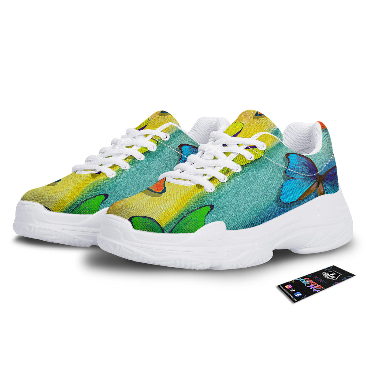 Butterfly Colorful Watercolor Print White Chunky Shoes-grizzshop