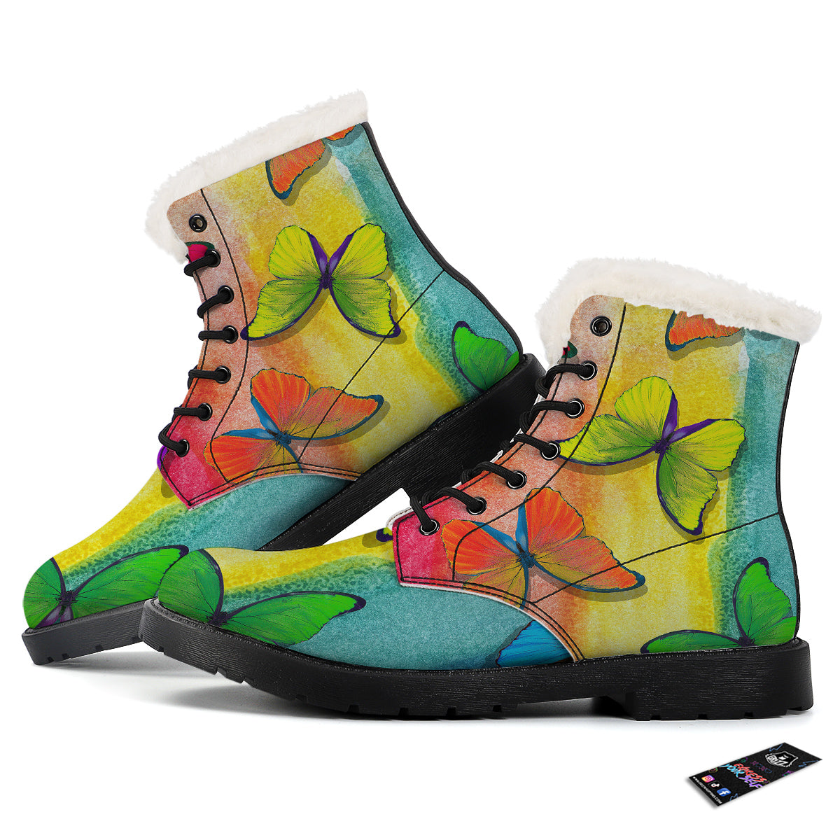 Butterfly Colorful Watercolor Print Winter Boots-grizzshop