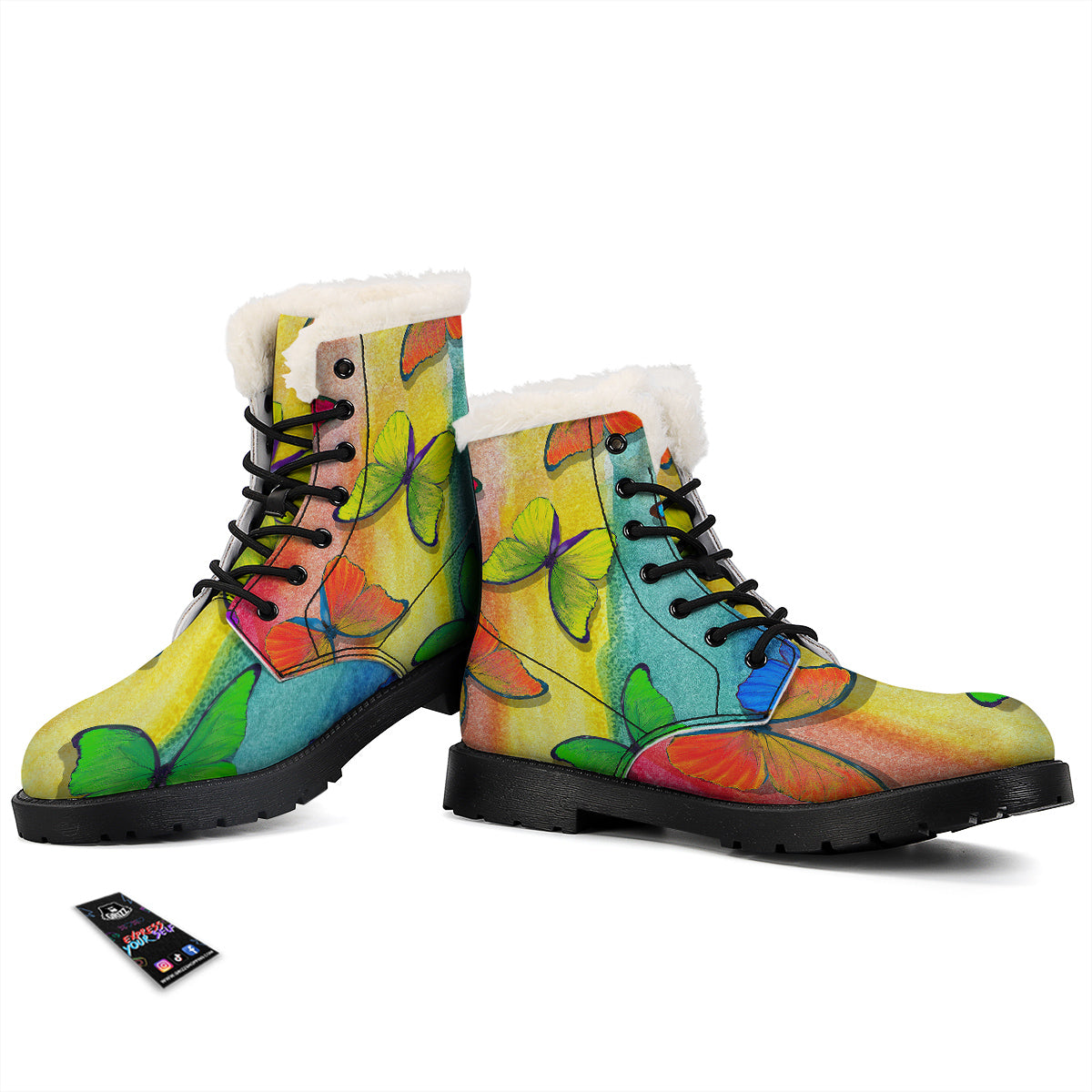Butterfly Colorful Watercolor Print Winter Boots-grizzshop