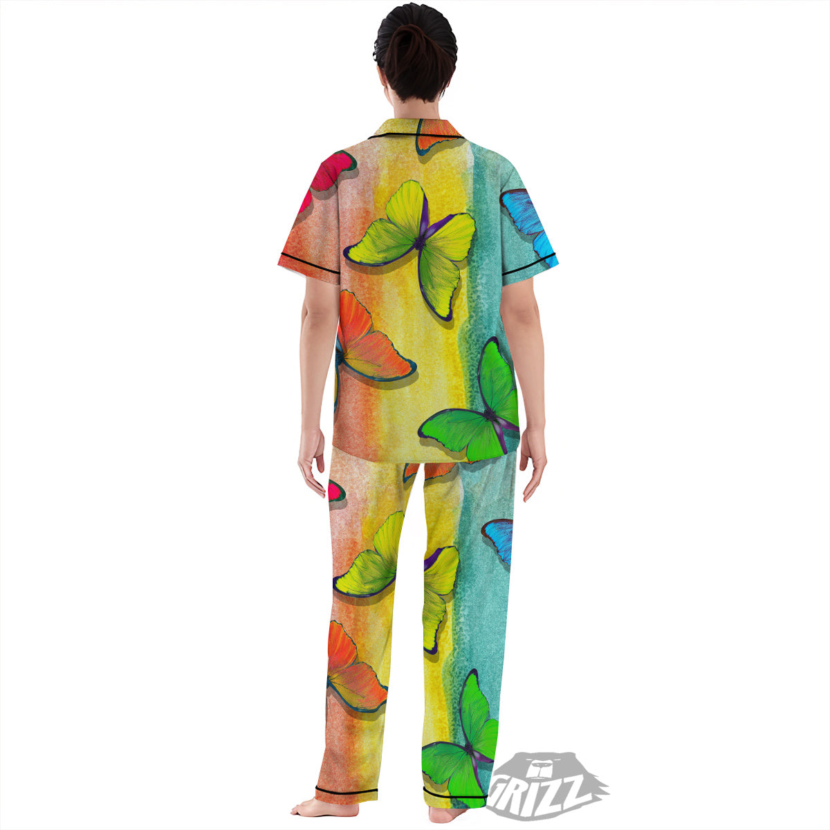 Butterfly Colorful Watercolor Print Women's Pajamas Set-grizzshop