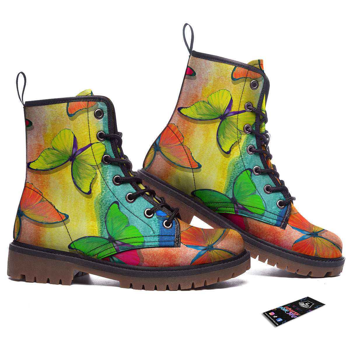 Butterfly Colorful Watercolor Print Work Boots-grizzshop