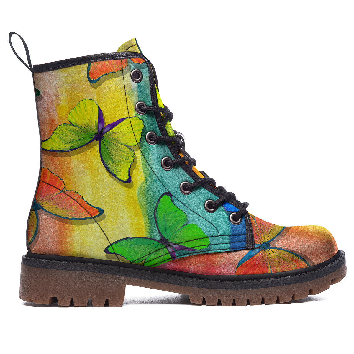 Butterfly Colorful Watercolor Print Work Boots-grizzshop