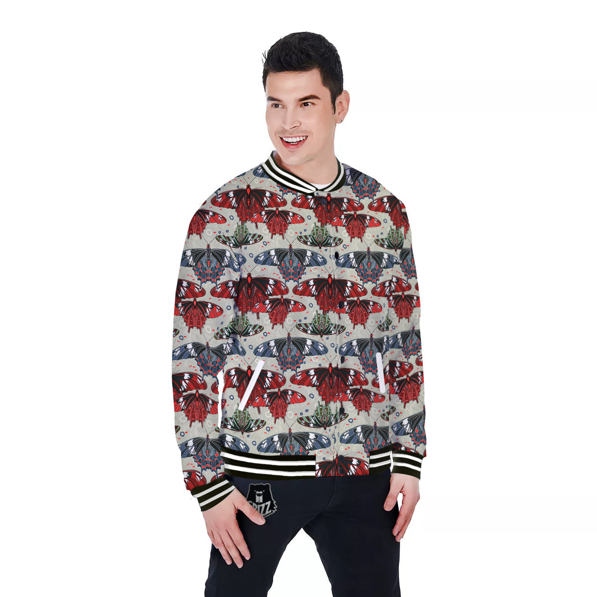 Butterfly Exotic Print Pattern Baseball Jacket-grizzshop