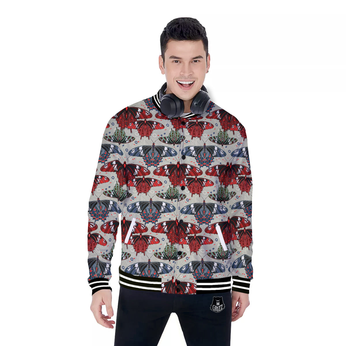 Butterfly Exotic Print Pattern Baseball Jacket-grizzshop