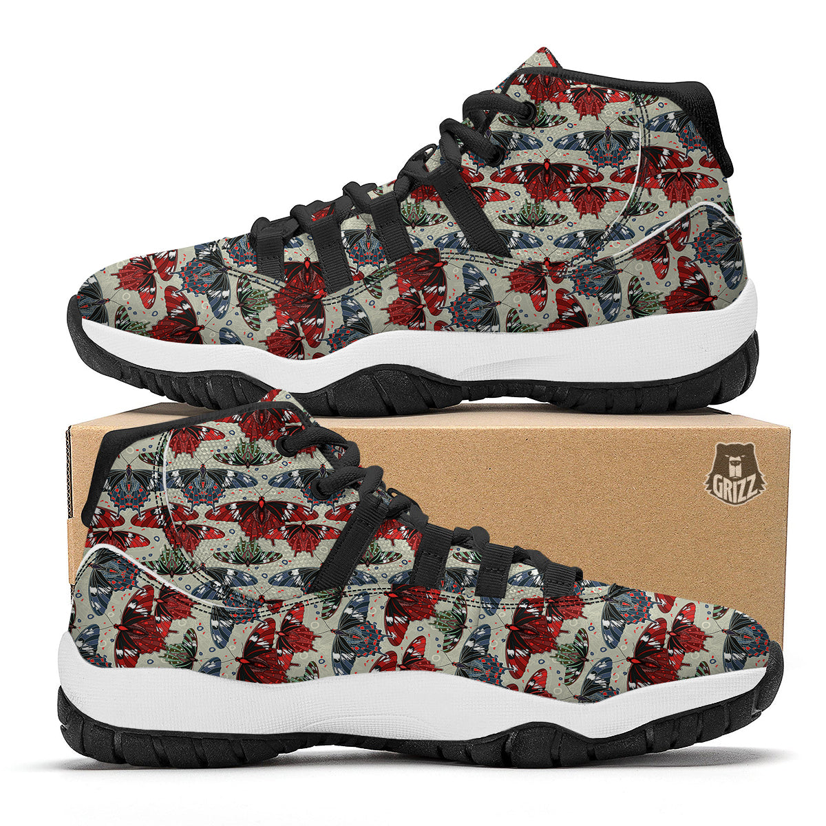 Butterfly Exotic Print Pattern Black Bball Shoes-grizzshop
