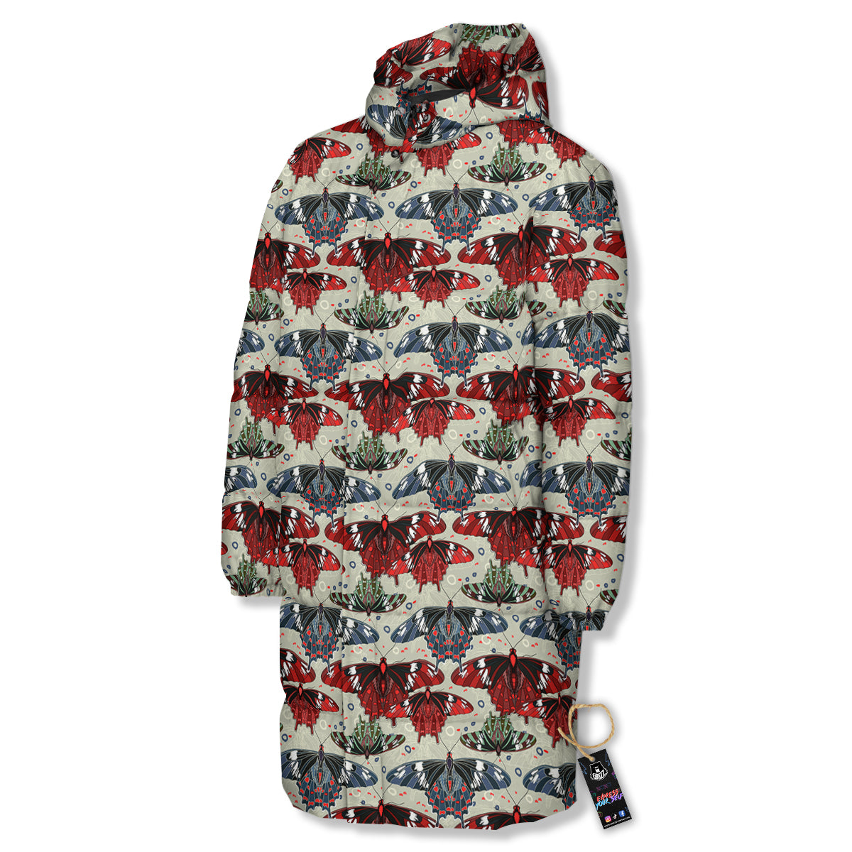 Butterfly Exotic Print Pattern Long Down Jacket-grizzshop