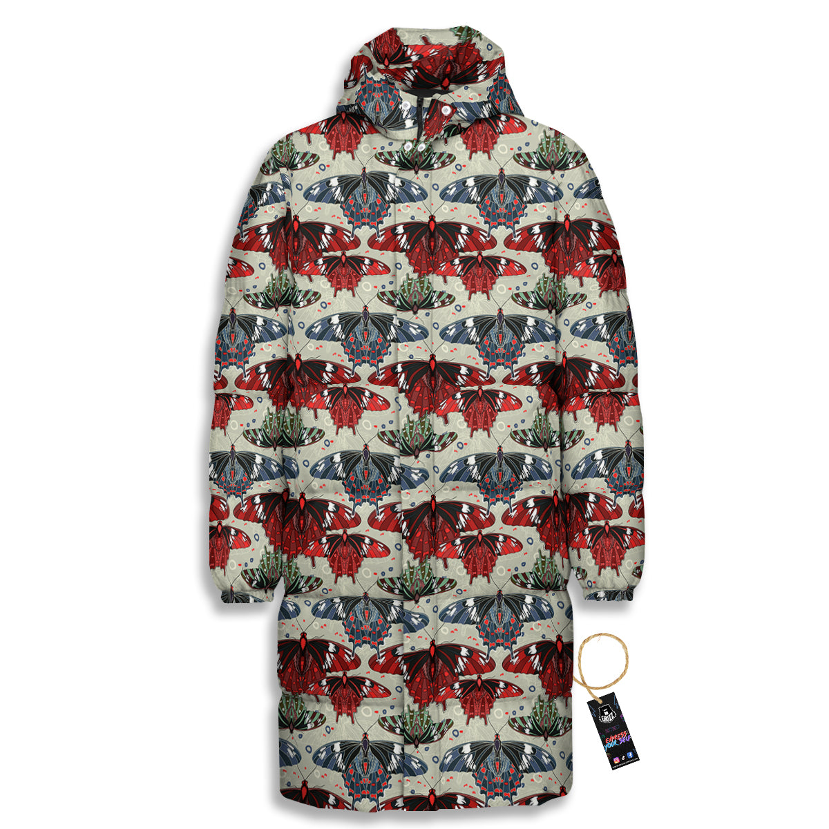 Butterfly Exotic Print Pattern Long Down Jacket-grizzshop