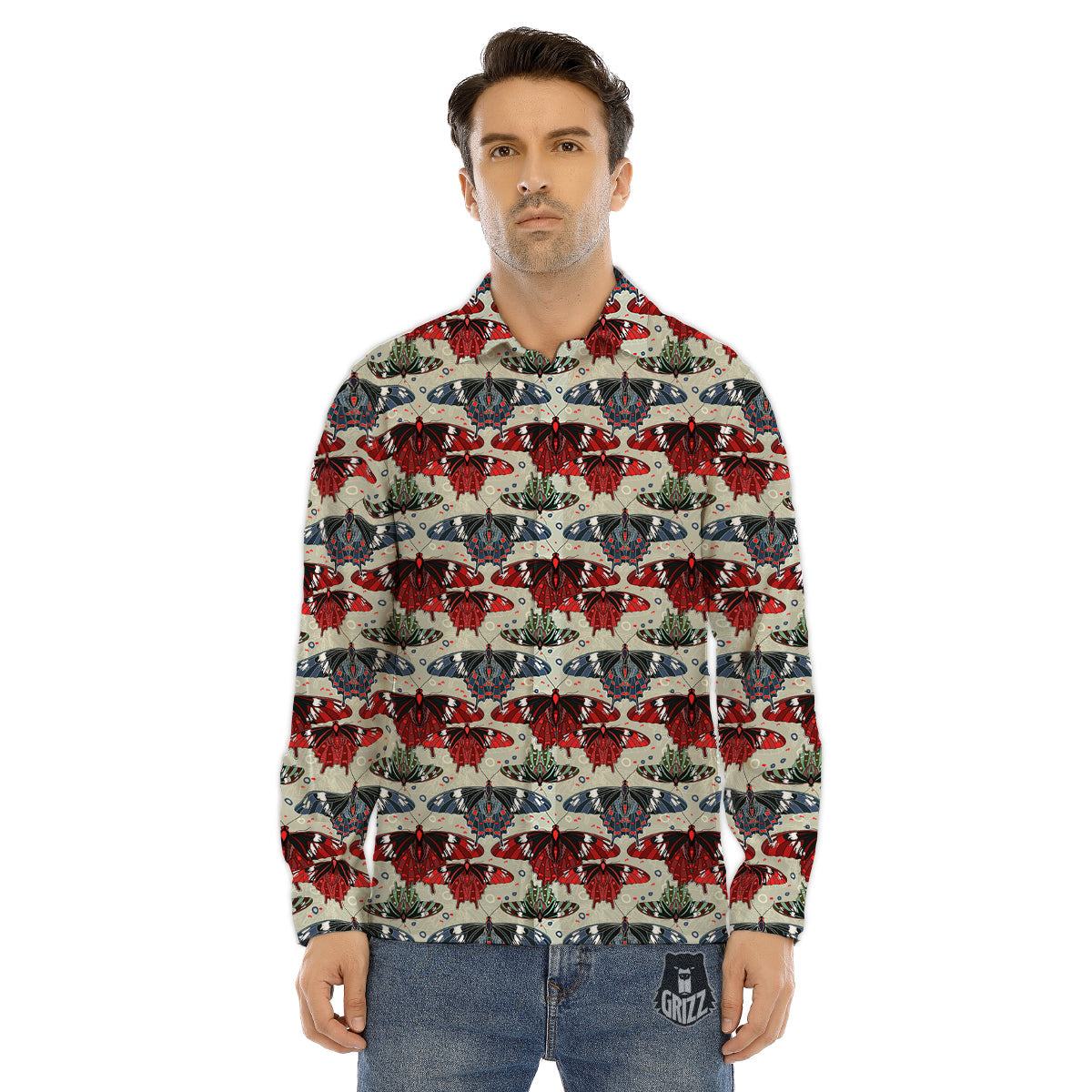 Butterfly Exotic Print Pattern Men's Dress Shirts-grizzshop