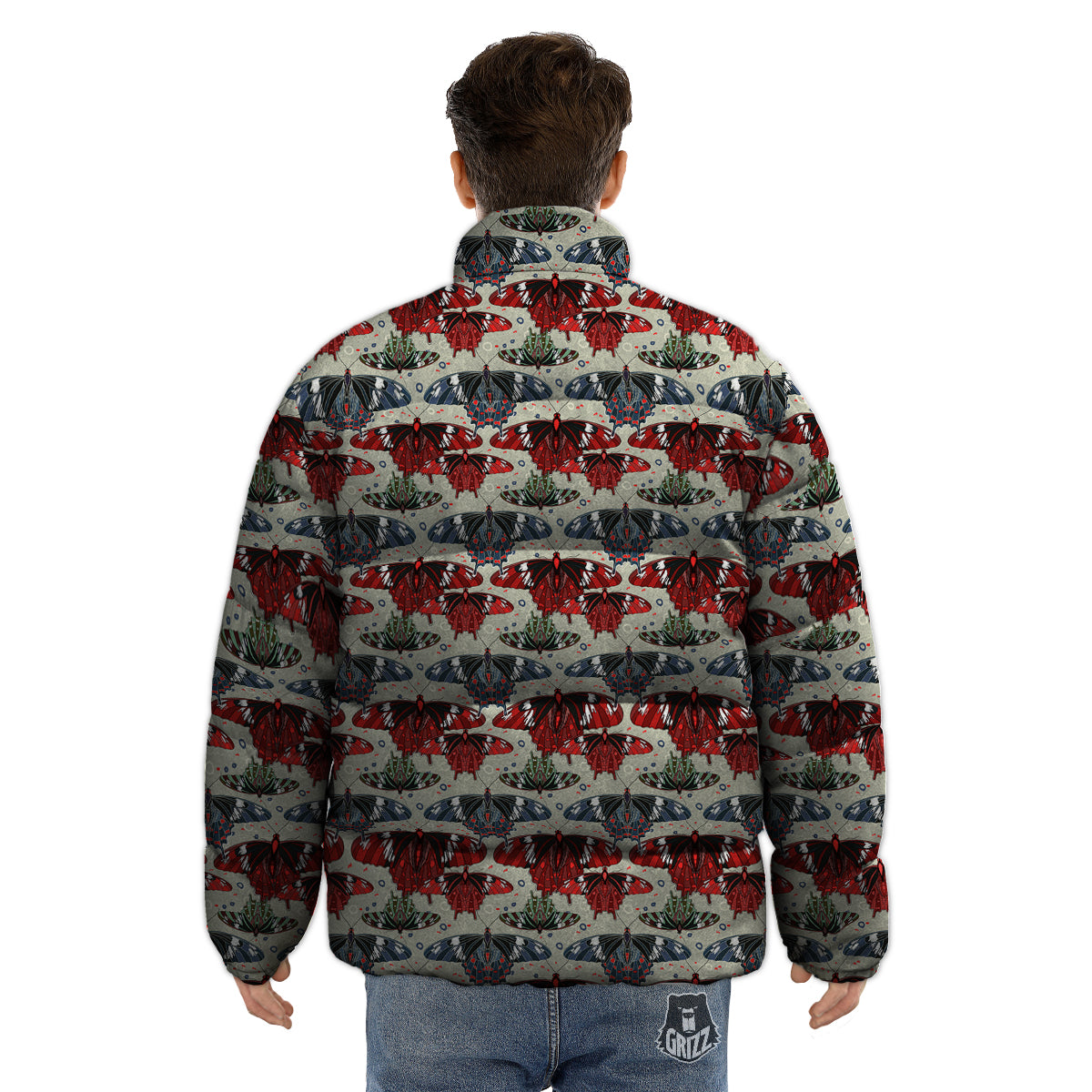 Butterfly Exotic Print Pattern Puffer Jacket-grizzshop