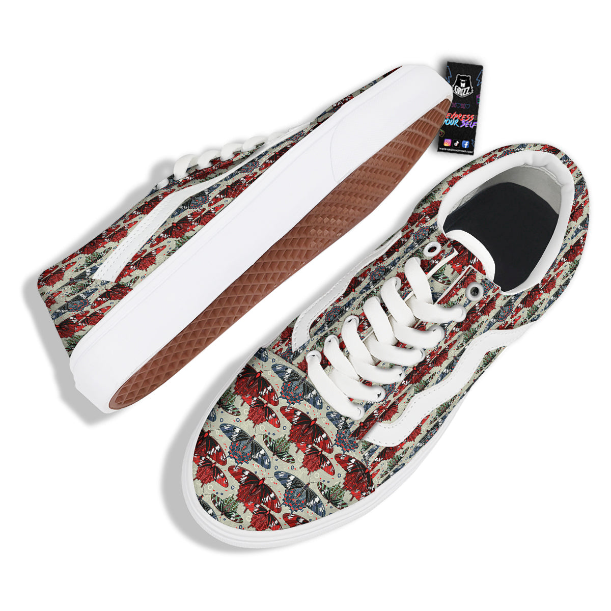 Butterfly Exotic Print Pattern Skate Shoes-grizzshop