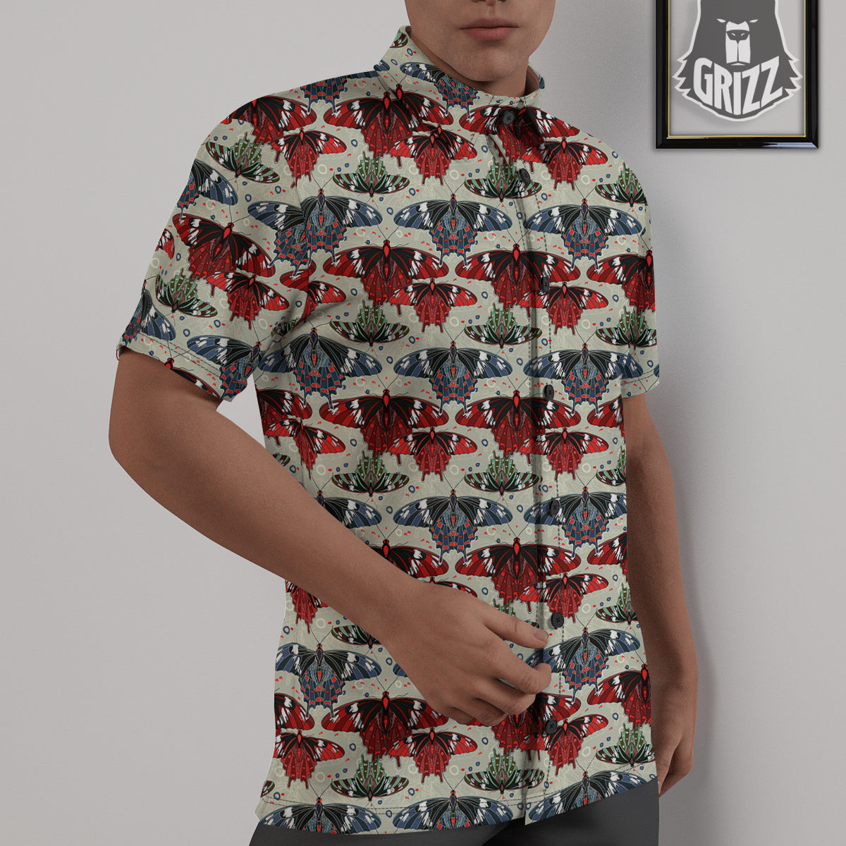 Butterfly Exotic Print Pattern Untucked Shirts-grizzshop