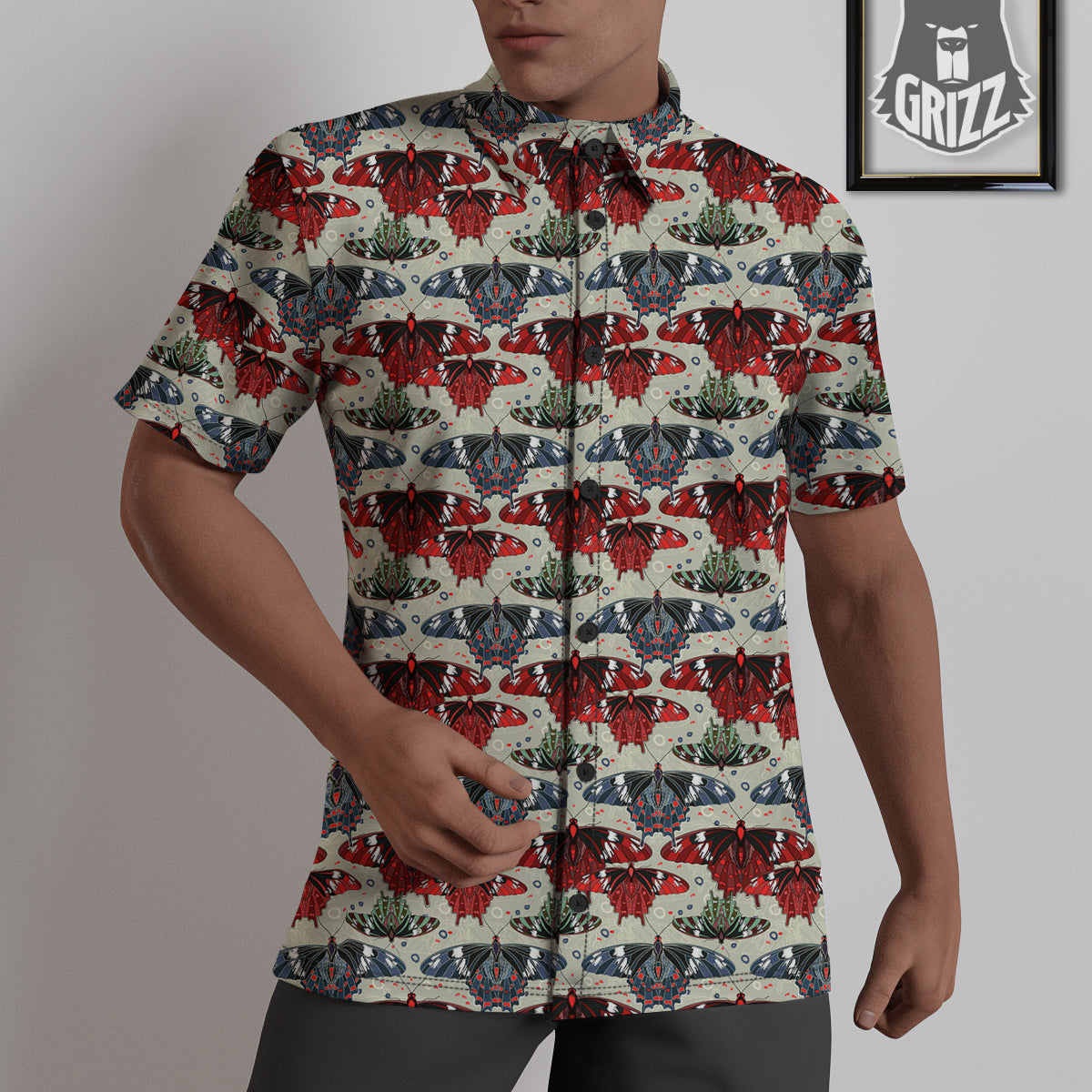 Butterfly Exotic Print Pattern Untucked Shirts-grizzshop