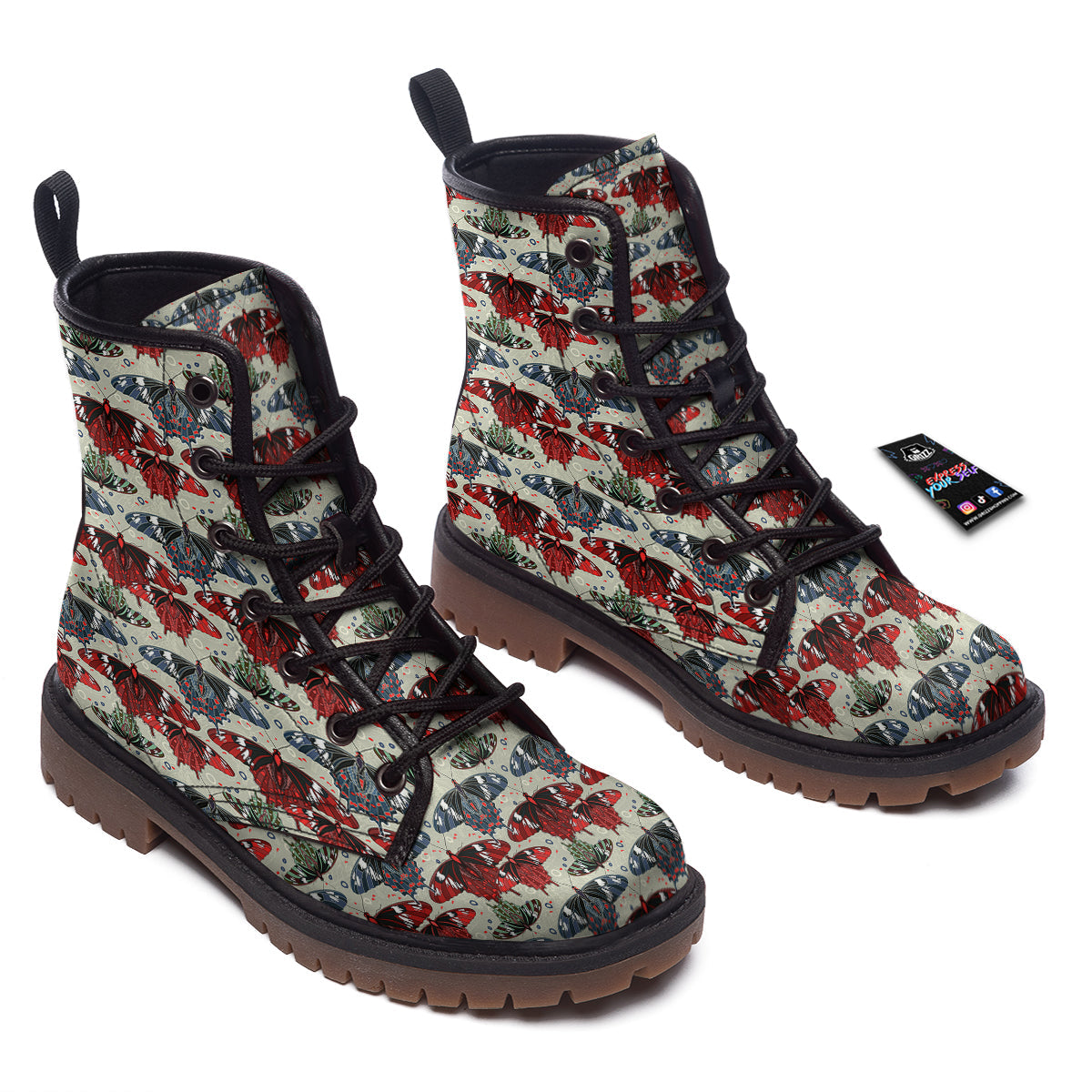 Butterfly Exotic Print Pattern Work Boots-grizzshop