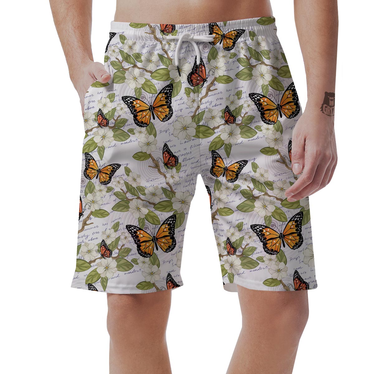 Butterfly Floral Print Men's Shorts-grizzshop