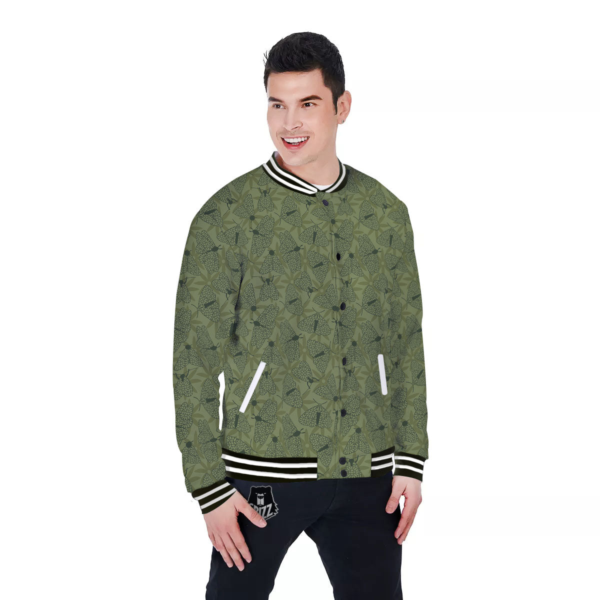 Butterfly Monarch Green Print Pattern Baseball Jacket-grizzshop