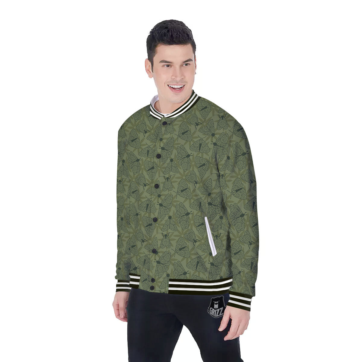 Butterfly Monarch Green Print Pattern Baseball Jacket-grizzshop