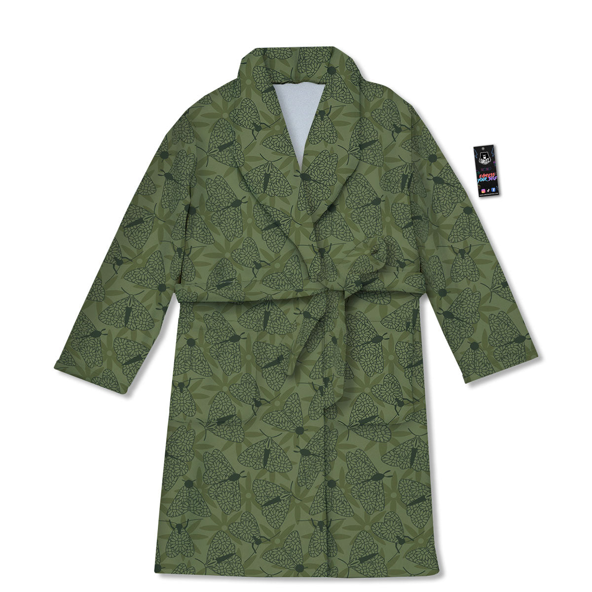 Butterfly Monarch Green Print Pattern Bathrobe-grizzshop