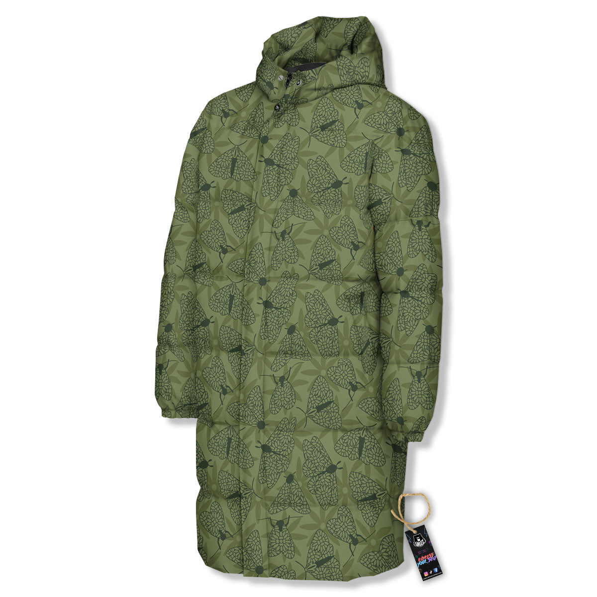 Butterfly Monarch Green Print Pattern Long Down Jacket-grizzshop