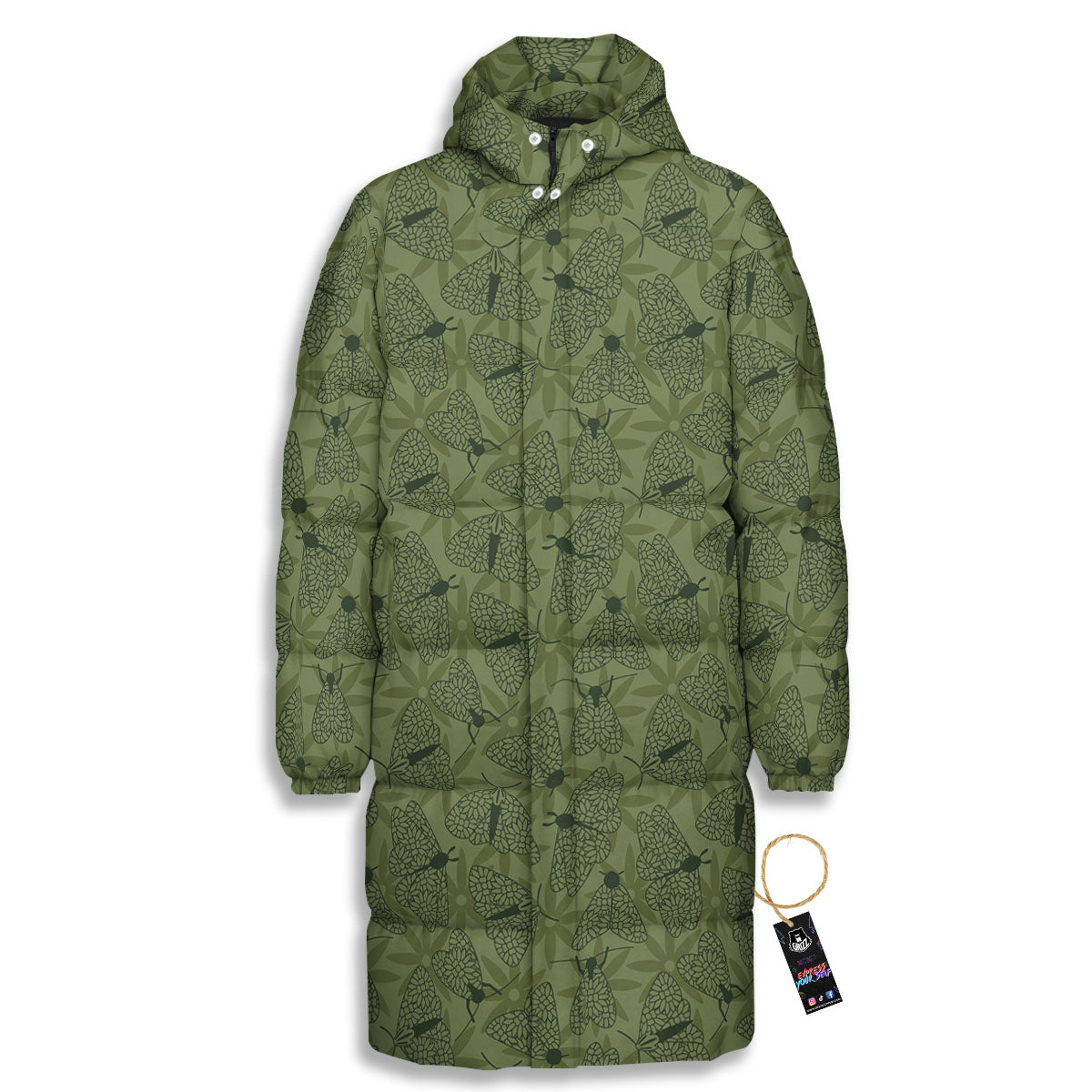Butterfly Monarch Green Print Pattern Long Down Jacket-grizzshop