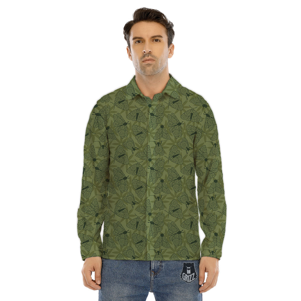 Butterfly Monarch Green Print Pattern Men's Dress Shirts-grizzshop