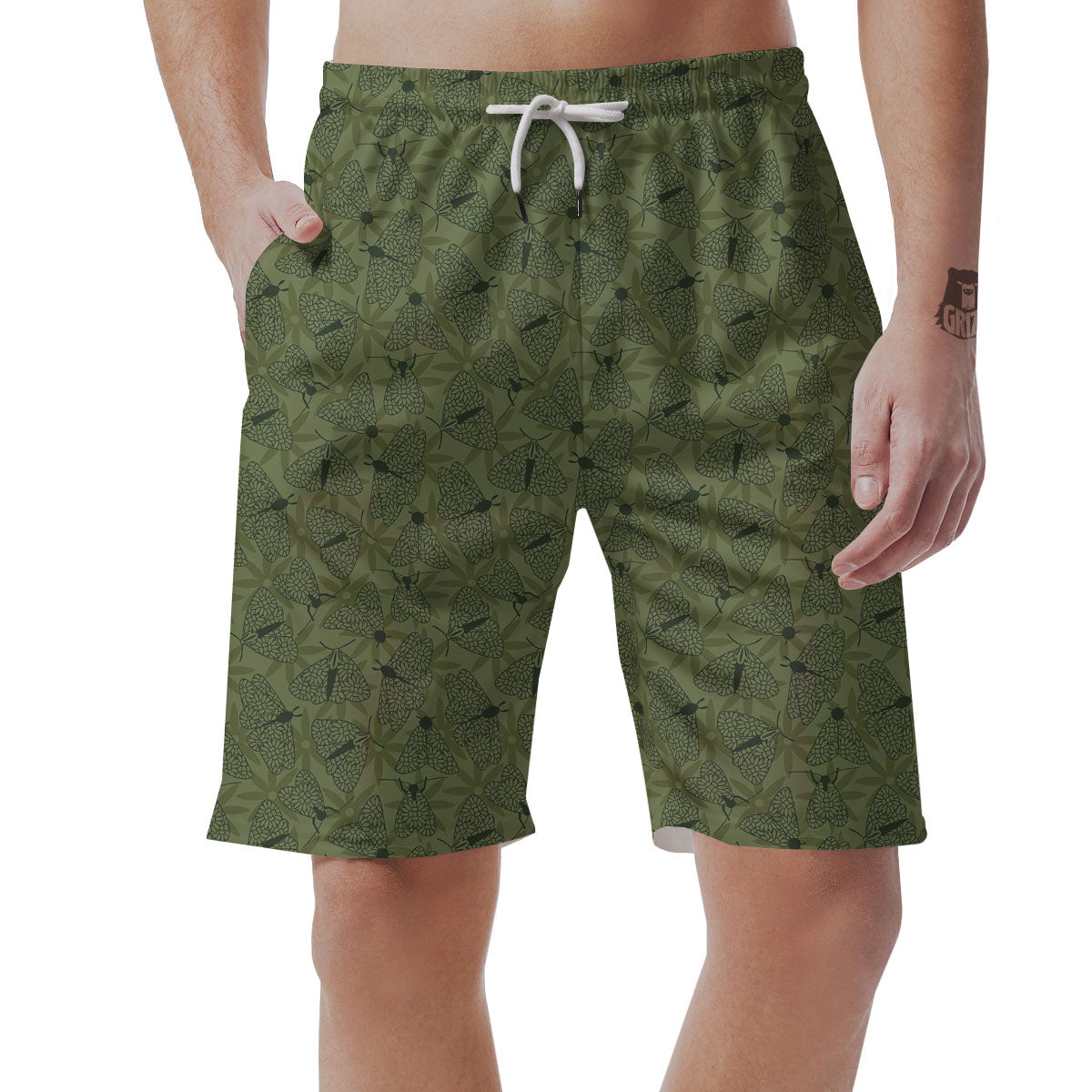 Butterfly Monarch Green Print Pattern Men's Shorts-grizzshop
