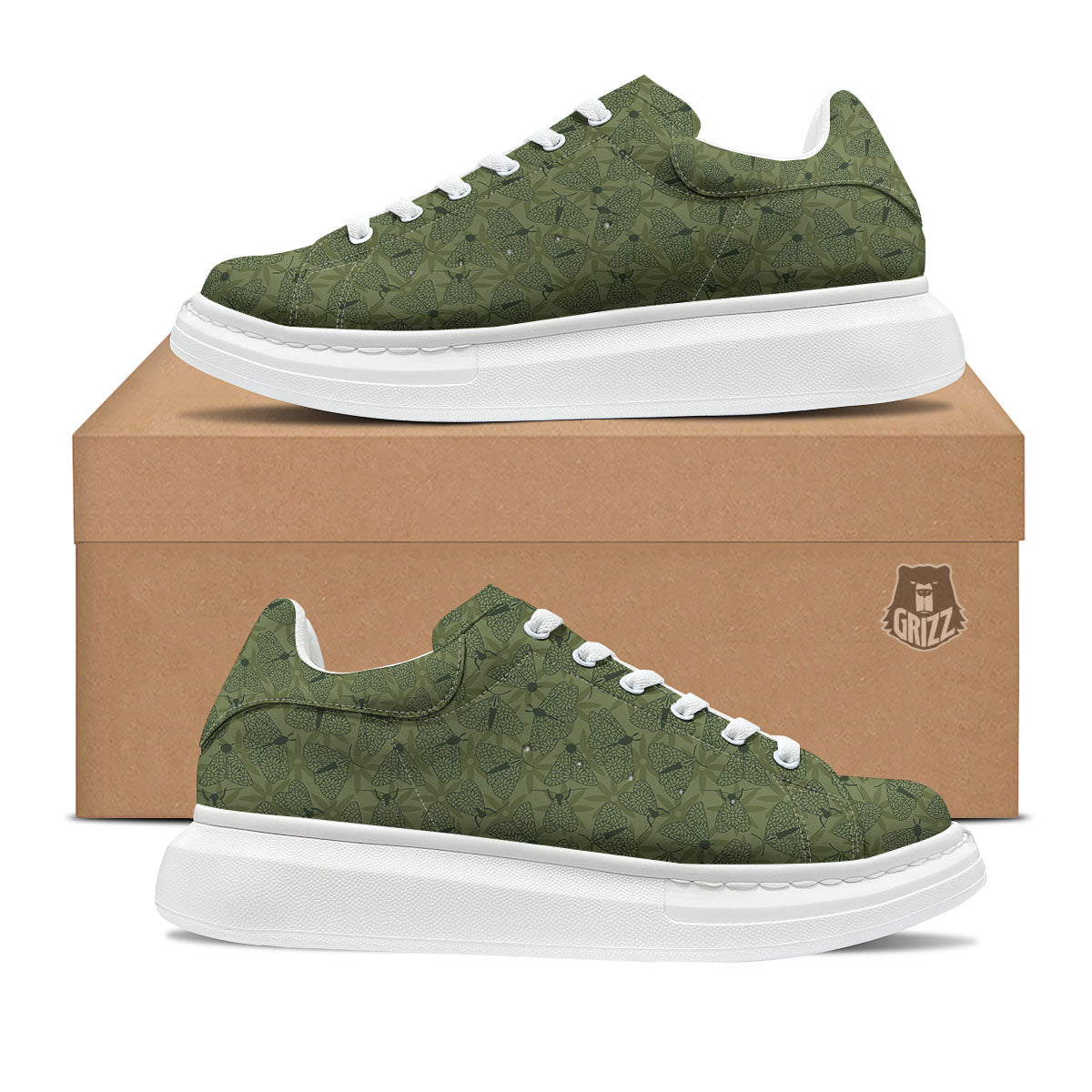 Butterfly Monarch Green Print Pattern Platform Shoes-grizzshop