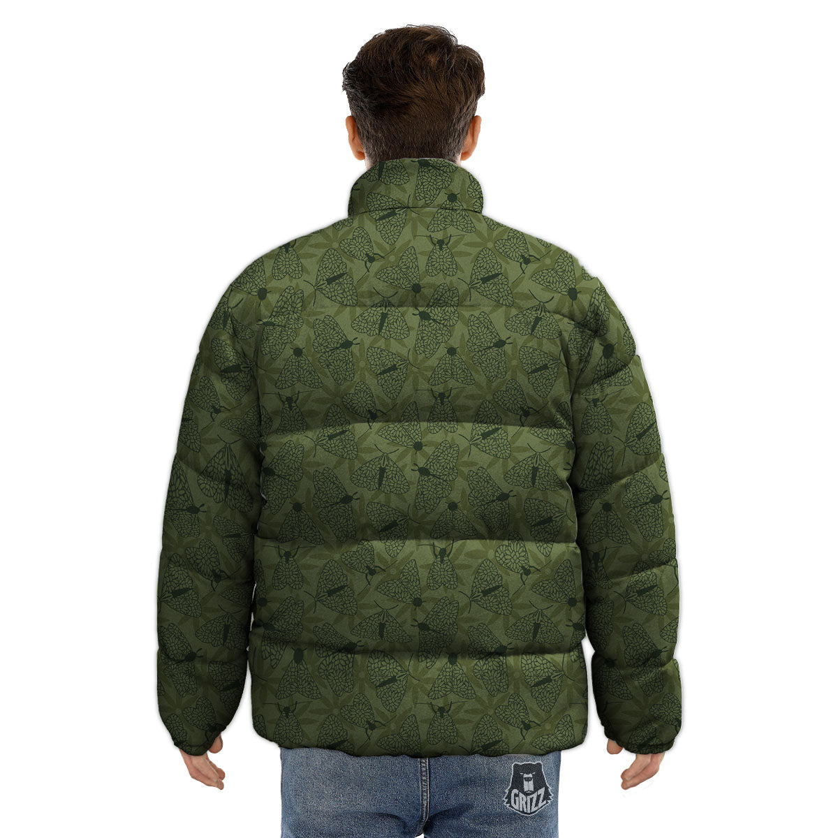 Butterfly Monarch Green Print Pattern Puffer Jacket-grizzshop
