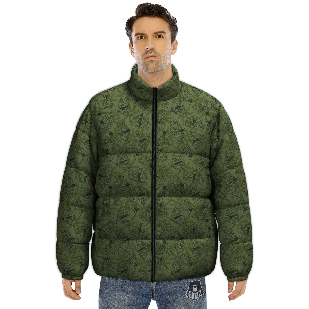 Butterfly Monarch Green Print Pattern Puffer Jacket-grizzshop
