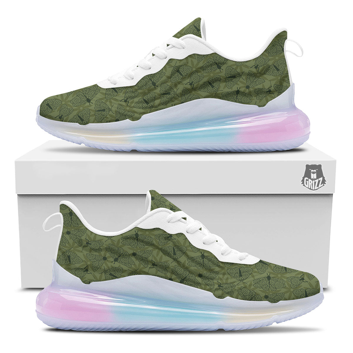 Butterfly Monarch Green Print Pattern Running Sneakers-grizzshop