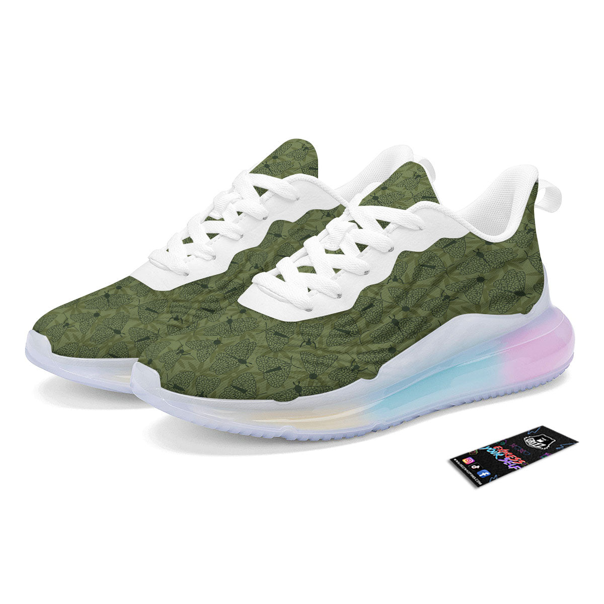 Butterfly Monarch Green Print Pattern Running Sneakers-grizzshop