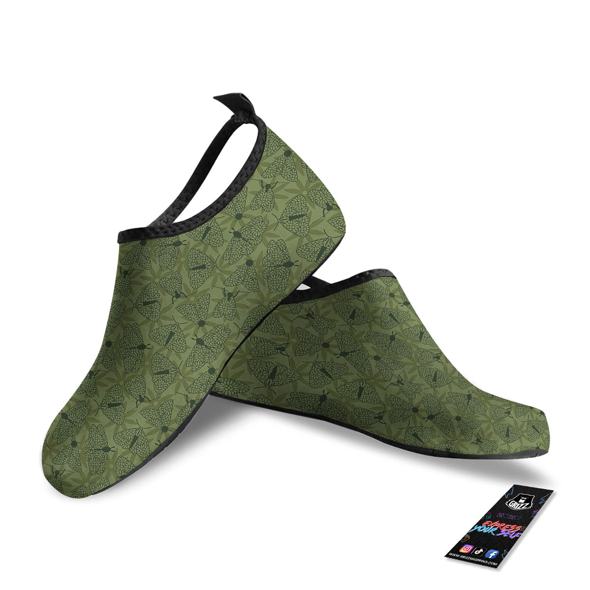 Butterfly Monarch Green Print Pattern Water Shoes-grizzshop