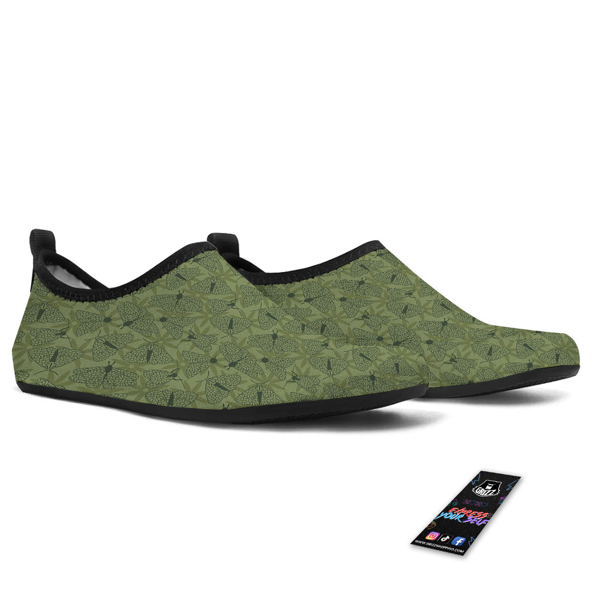 Butterfly Monarch Green Print Pattern Water Shoes-grizzshop