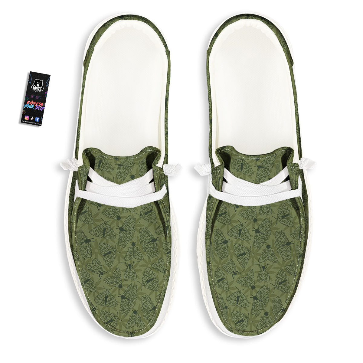 Butterfly Monarch Green Print Pattern White Loafers-grizzshop