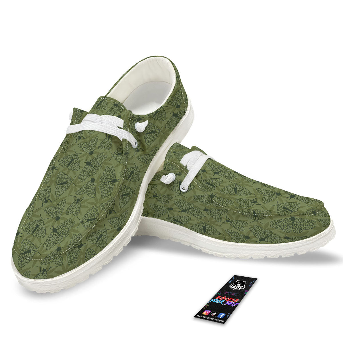 Butterfly Monarch Green Print Pattern White Loafers-grizzshop