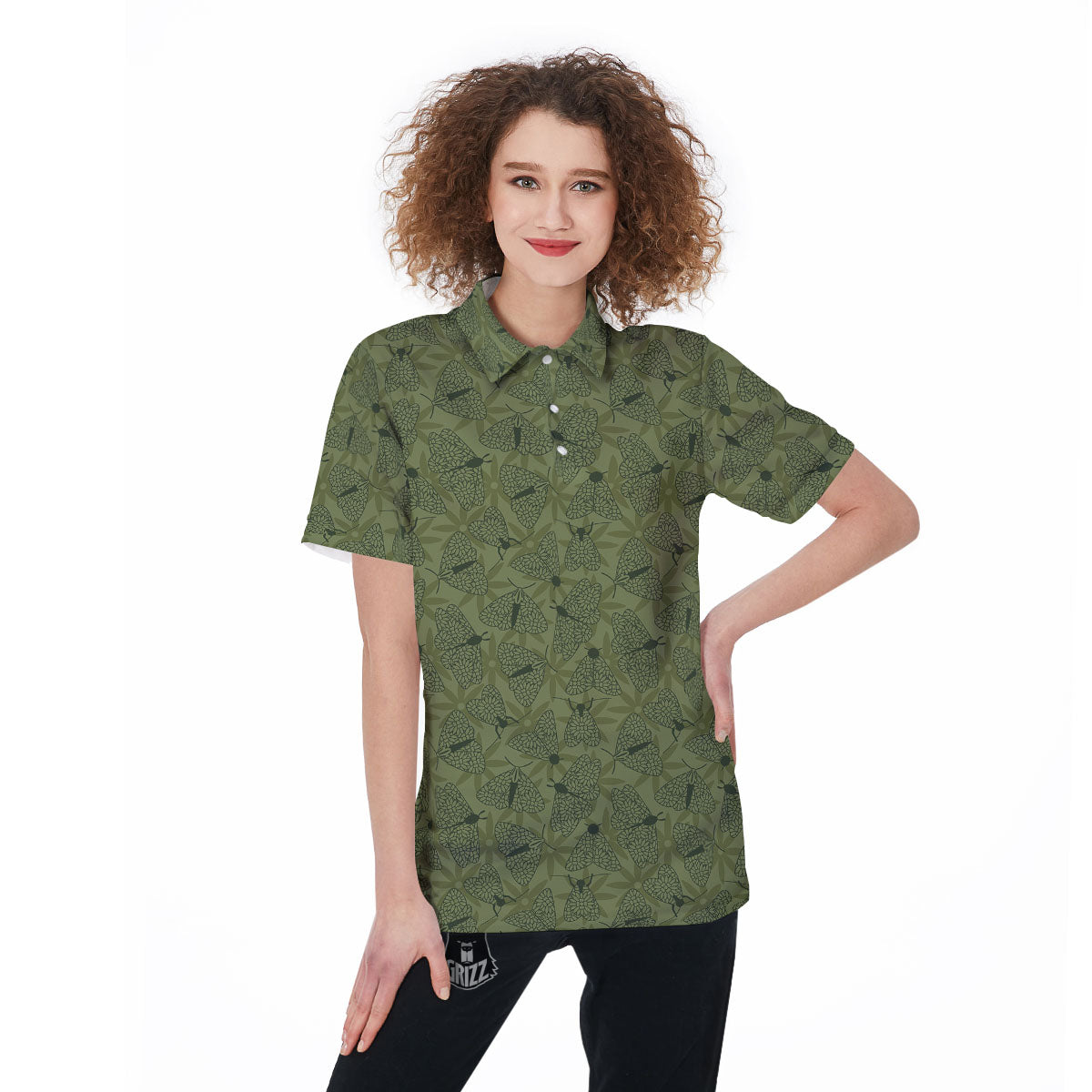 Butterfly Monarch Green Print Pattern Women's Golf Shirts-grizzshop