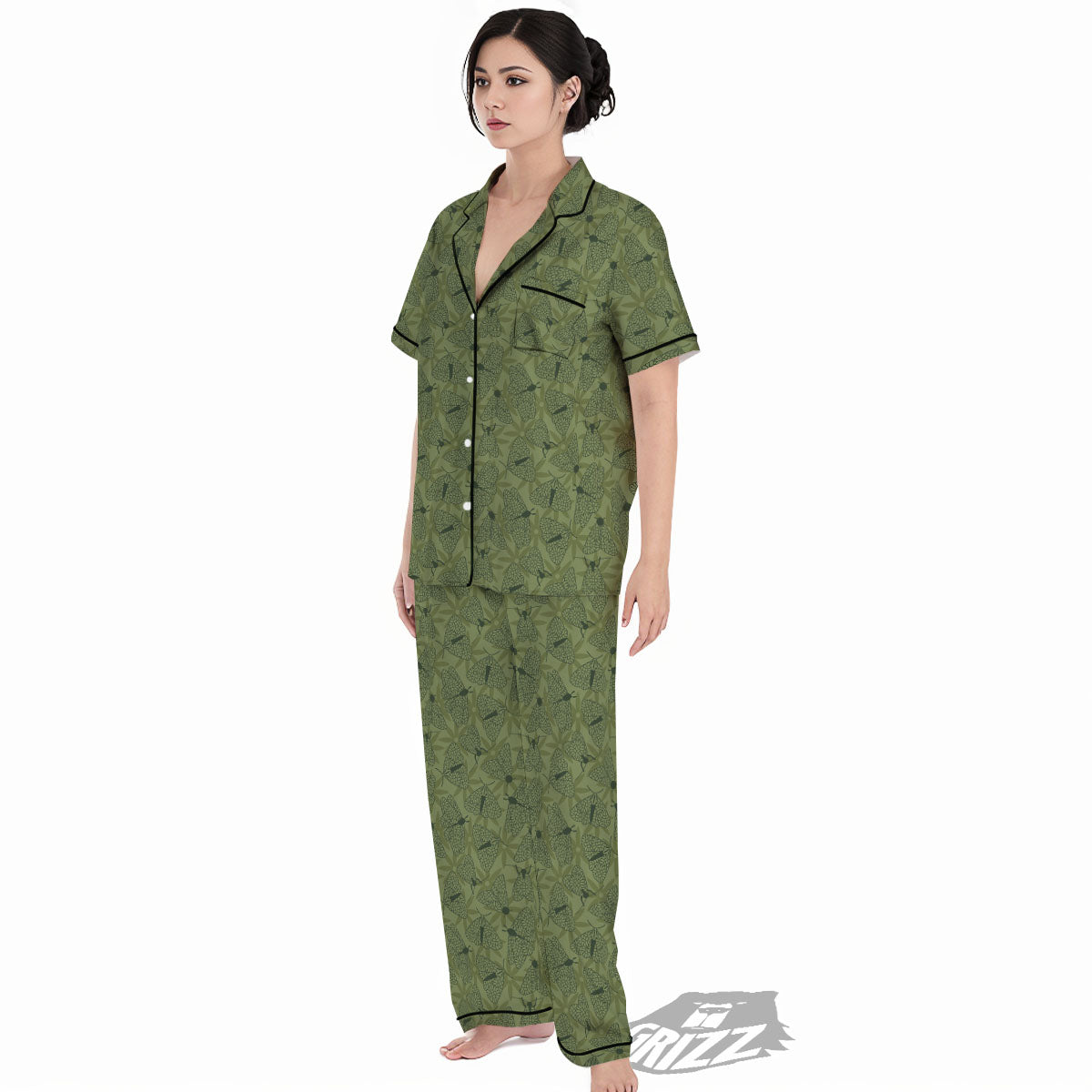 Butterfly Monarch Green Print Pattern Women's Pajamas Set-grizzshop