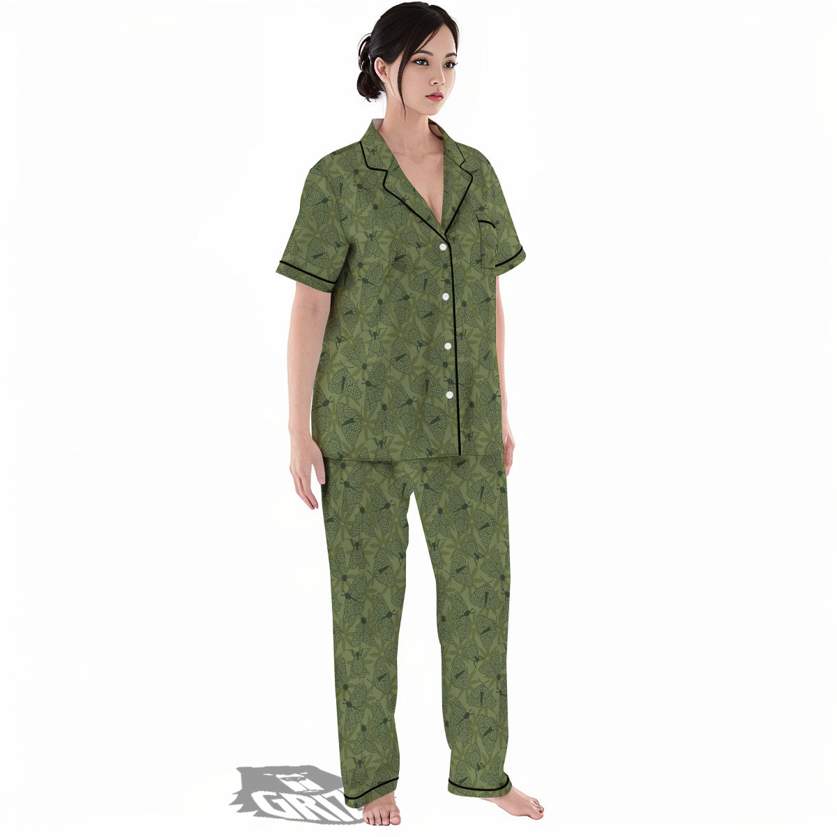 Butterfly Monarch Green Print Pattern Women's Pajamas Set-grizzshop