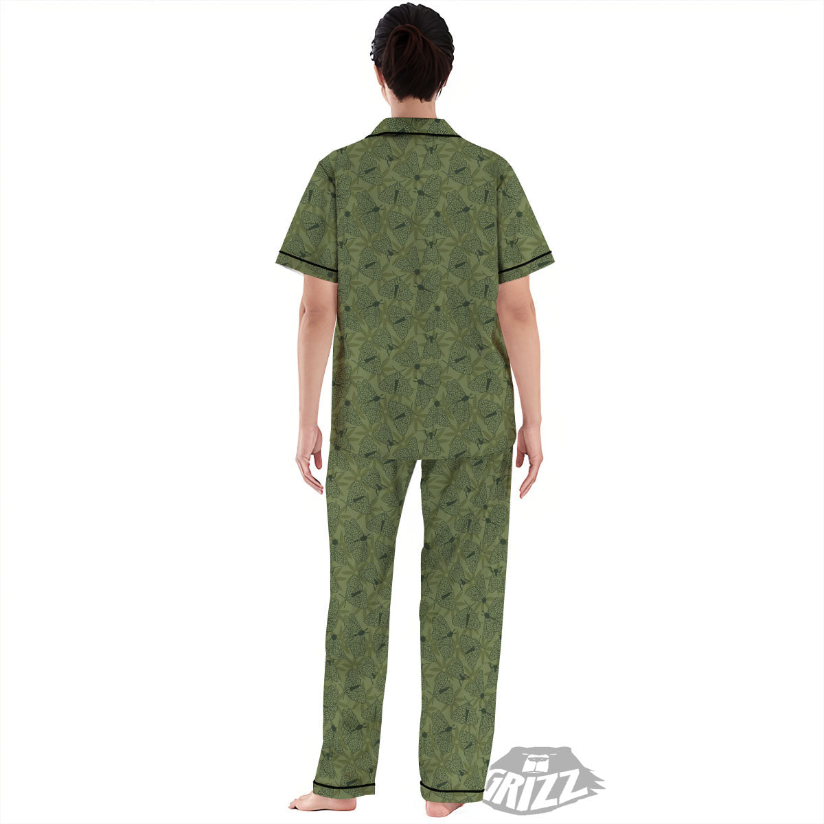 Butterfly Monarch Green Print Pattern Women's Pajamas Set-grizzshop