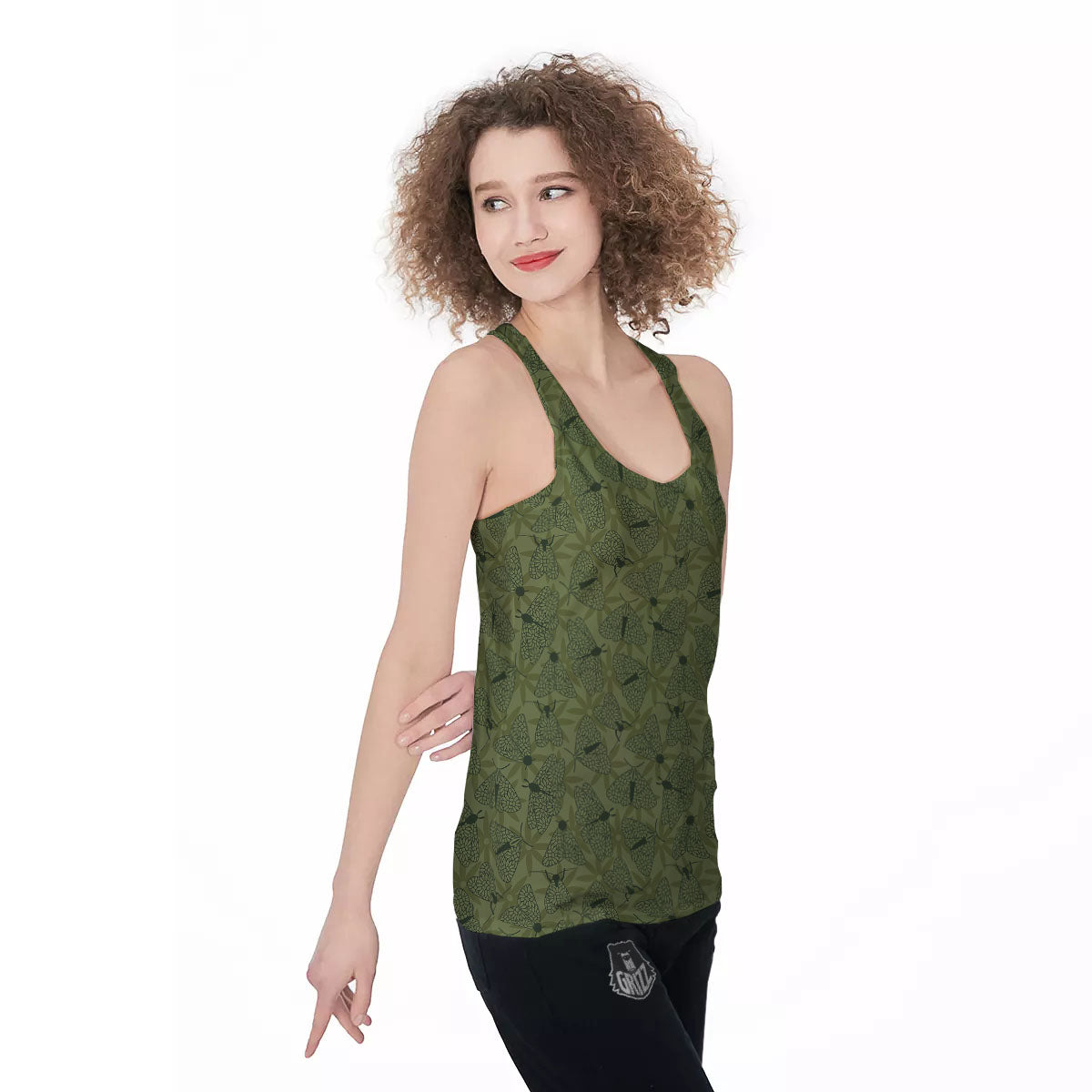 Butterfly Monarch Green Print Pattern Women's Racerback Tank Top-grizzshop