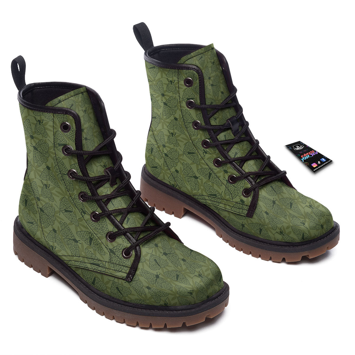 Butterfly Monarch Green Print Pattern Work Boots-grizzshop