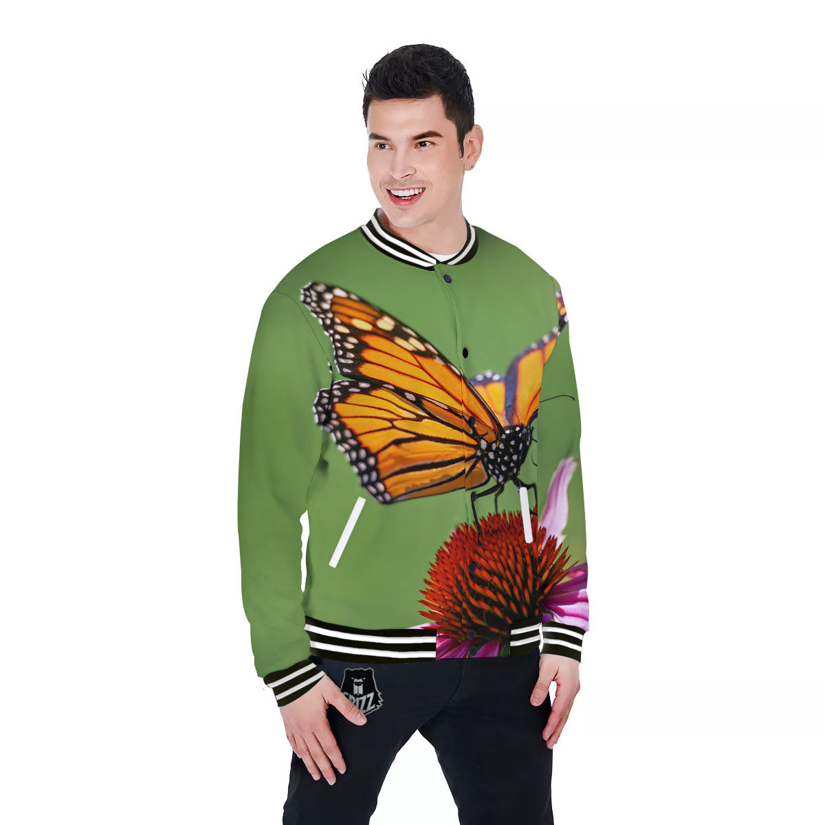Butterfly Monarch Orange Print Baseball Jacket-grizzshop