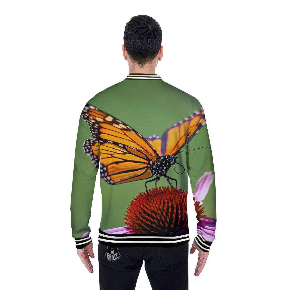 Butterfly Monarch Orange Print Baseball Jacket-grizzshop