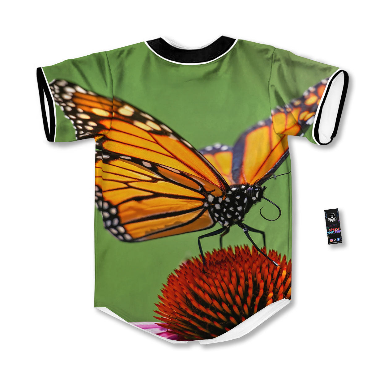 Butterfly Monarch Orange Print Baseball Jersey-grizzshop